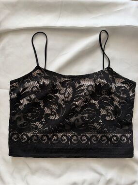 NWOT Black Lace Fully Lined Cropped Cami | S | Vintage Style